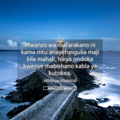 Picture 05 - Mithali 17:14 SWHULB - Mwanzo wa mafarakano ni kama mtu anayefungulia - Bible Verse Picture