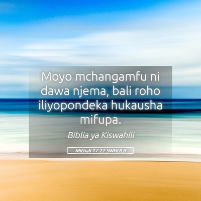 Picture 05 - Mithali 17:22 SWHULB - Moyo mchangamfu ni dawa njema, bali roho - Bible Verse Picture
