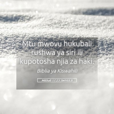Picture 05 - Mithali 17:23 SWHULB - Mtu mwovu hukubali rushwa ya siri ili kupotosha - Bible Verse Picture