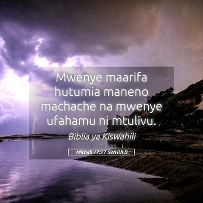 Picture 05 - Mithali 17:27 SWHULB - Mwenye maarifa hutumia maneno machache na mwenye - Bible Verse Picture