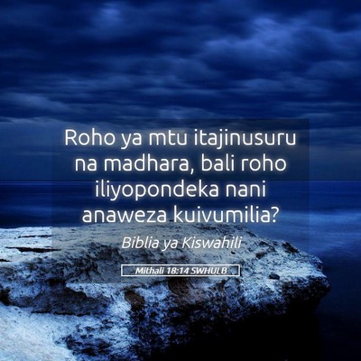 Picture 05 - Mithali 18:14 SWHULB - Roho ya mtu itajinusuru na madhara, bali roho - Bible Verse Picture