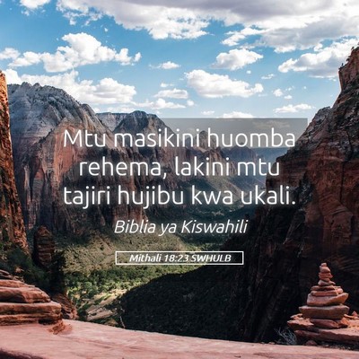 Picture 05 - Mithali 18:23 SWHULB - Mtu masikini huomba rehema, lakini mtu tajiri - Bible Verse Picture