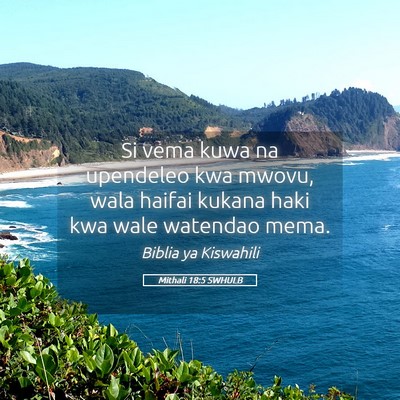 Picture 05 - Mithali 18:5 SWHULB - Si vema kuwa na upendeleo kwa mwovu, wala haifai - Bible Verse Picture