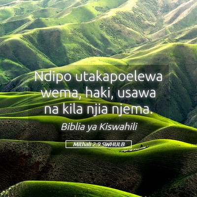 Picture 05 - Mithali 2:9 SWHULB - Ndipo utakapoelewa wema, haki, usawa na kila njia - Bible Verse Picture