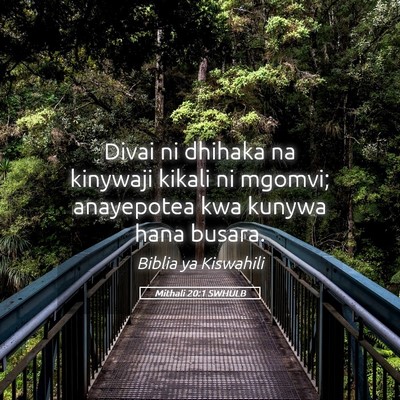 Picture 05 - Mithali 20:1 SWHULB - Divai ni dhihaka na kinywaji kikali ni mgomvi; - Bible Verse Picture
