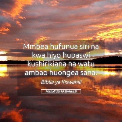 Picture 05 - Mithali 20:19 SWHULB - Mmbea hufunua siri na kwa hiyo hupaswi - Bible Verse Picture