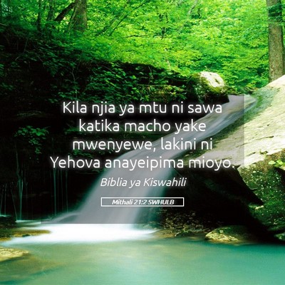 Picture 05 - Mithali 21:2 SWHULB - Kila njia ya mtu ni sawa katika macho yake - Bible Verse Picture