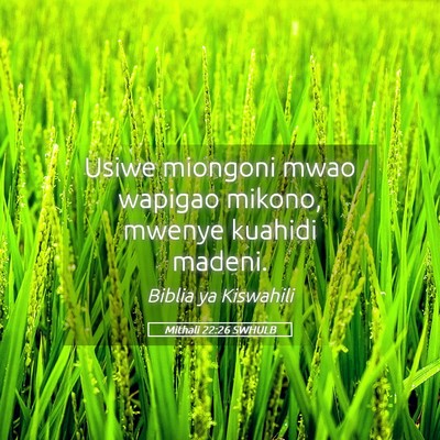 Picture 05 - Mithali 22:26 SWHULB - Usiwe miongoni mwao wapigao mikono, mwenye - Bible Verse Picture