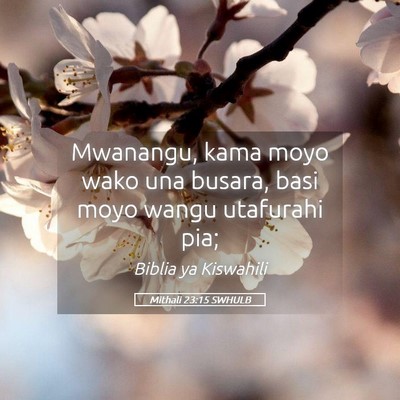 Picture 05 - Mithali 23:15 SWHULB - Mwanangu, kama moyo wako una busara, basi moyo - Bible Verse Picture