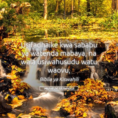 Picture 05 - Mithali 24:19 SWHULB - Usifadhaike kwa sababu ya watenda mabaya, na wala - Bible Verse Picture