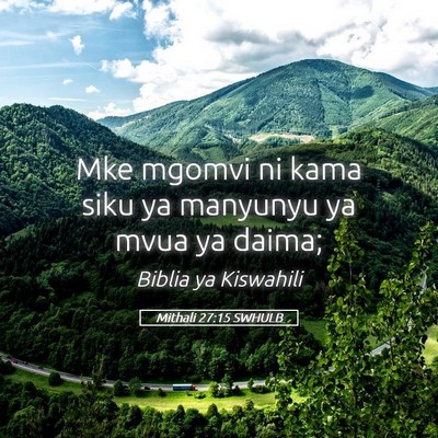 Picture 05 - Mithali 27:15 SWHULB - Mke mgomvi ni kama siku ya manyunyu ya mvua ya - Bible Verse Picture