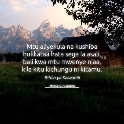Picture 05 - Mithali 27:7 SWHULB - Mtu aliyekula na kushiba hulikataa hata sega la - Bible Verse Picture