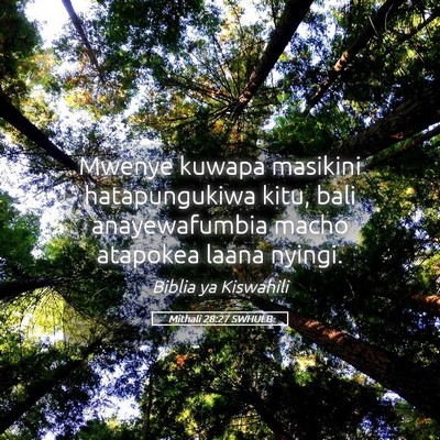Picture 05 - Mithali 28:27 SWHULB - Mwenye kuwapa masikini hatapungukiwa kitu, bali - Bible Verse Picture