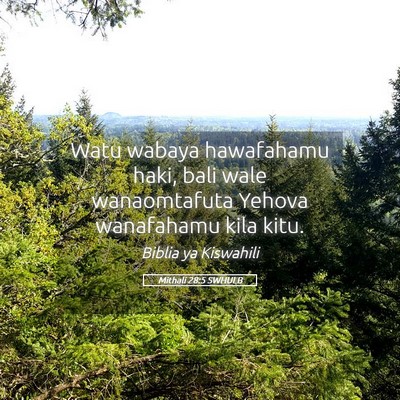 Picture 05 - Mithali 28:5 SWHULB - Watu wabaya hawafahamu haki, bali wale - Bible Verse Picture