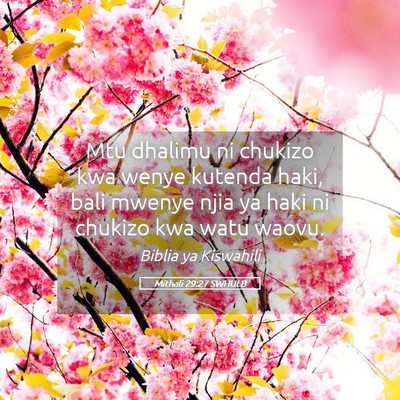 Picture 05 - Mithali 29:27 SWHULB - Mtu dhalimu ni chukizo kwa wenye kutenda haki, - Bible Verse Picture