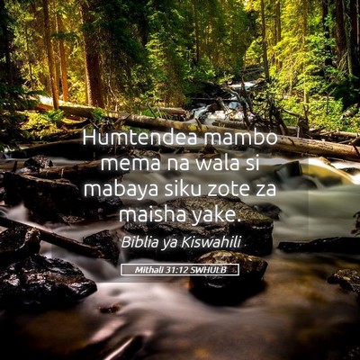 Picture 05 - Mithali 31:12 SWHULB - Humtendea mambo mema na wala si mabaya siku zote - Bible Verse Picture