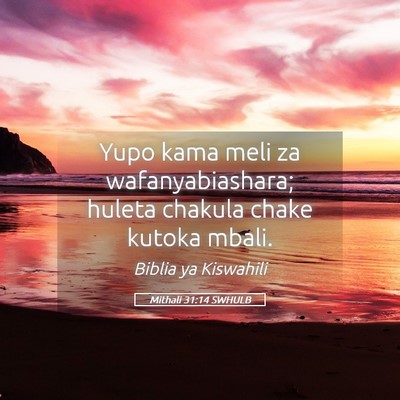 Picture 05 - Mithali 31:14 SWHULB - Yupo kama meli za wafanyabiashara; huleta chakula - Bible Verse Picture
