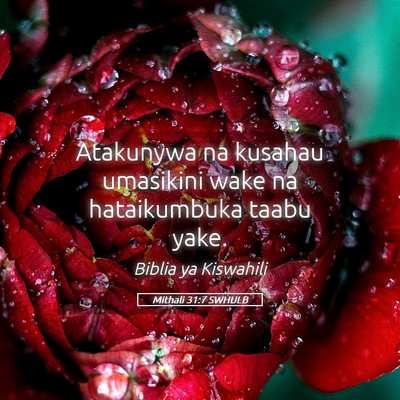 Picture 05 - Mithali 31:7 SWHULB - Atakunywa na kusahau umasikini wake na - Bible Verse Picture