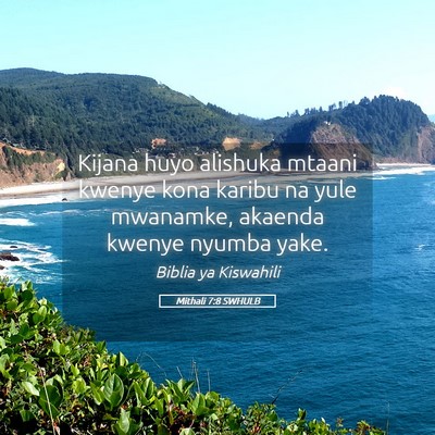 Picture 05 - Mithali 7:8 SWHULB - Kijana huyo alishuka mtaani kwenye kona karibu na - Bible Verse Picture