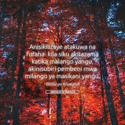 Picture 05 - Mithali 8:34 SWHULB - Anisikilizaye atakuwa na furaha- kila siku - Bible Verse Picture