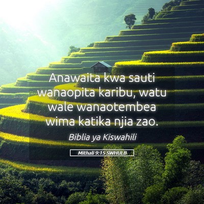 Picture 05 - Mithali 9:15 SWHULB - Anawaita kwa sauti wanaopita karibu, watu wale - Bible Verse Picture