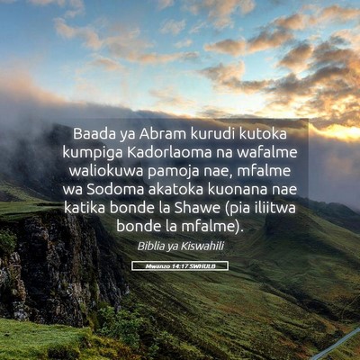 Picture 05 - Mwanzo 14:17 SWHULB - Baada ya Abram kurudi kutoka kumpiga Kadorlaoma - Bible Verse Picture