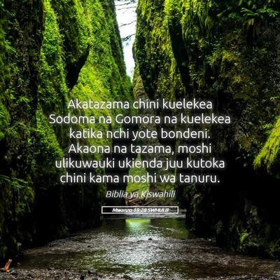 Picture 05 - Mwanzo 19:28 SWHULB - Akatazama chini kuelekea Sodoma na Gomora na - Bible Verse Picture