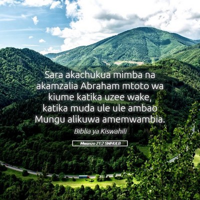 Picture 05 - Mwanzo 21:2 SWHULB - Sara akachukua mimba na akamzalia Abraham mtoto - Bible Verse Picture