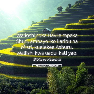 Picture 05 - Mwanzo 25:18 SWHULB - Walioshi toka Havila mpaka Shuri, ambayo iko - Bible Verse Picture
