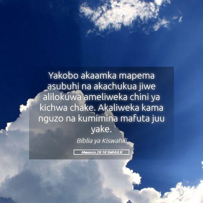 Picture 05 - Mwanzo 28:18 SWHULB - Yakobo akaamka mapema asubuhi na akachukua jiwe - Bible Verse Picture