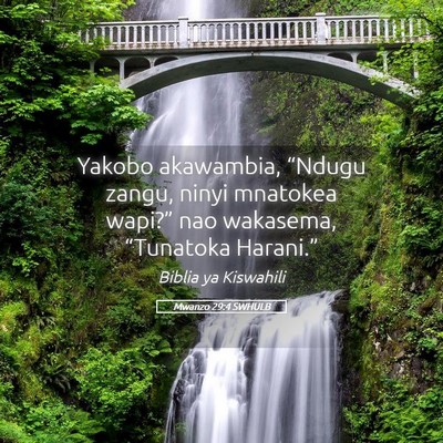 Picture 05 - Mwanzo 29:4 SWHULB - Yakobo akawambia, “Ndugu zangu, ninyi mnatokea - Bible Verse Picture