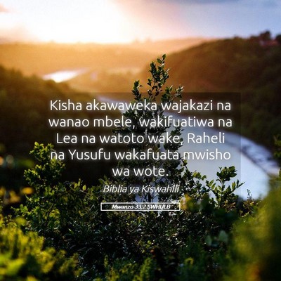 Picture 05 - Mwanzo 33:2 SWHULB - Kisha akawaweka wajakazi na wanao mbele, - Bible Verse Picture