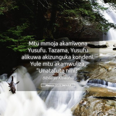 Picture 05 - Mwanzo 37:15 SWHULB - Mtu mmoja akamwona Yusufu. Tazama, Yusufu alikuwa - Bible Verse Picture