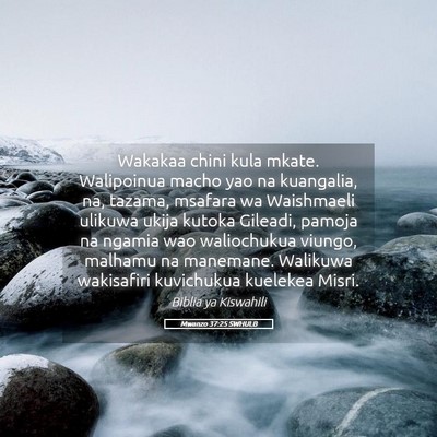 Picture 05 - Mwanzo 37:25 SWHULB - Wakakaa chini kula mkate. Walipoinua macho yao na - Bible Verse Picture