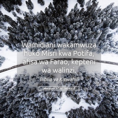 Picture 05 - Mwanzo 37:36 SWHULB - Wamidiani wakamwuza huko Misri kwa Potifa, afisa - Bible Verse Picture