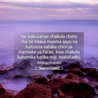 Picture 05 - Mwanzo 41:35 SWHULB - Na wakusanye chakula chote cha hii miaka myema - Bible Verse Picture