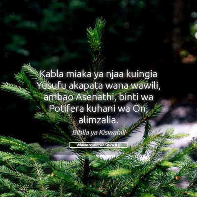 Picture 05 - Mwanzo 41:50 SWHULB - Kabla miaka ya njaa kuingia Yusufu akapata wana - Bible Verse Picture