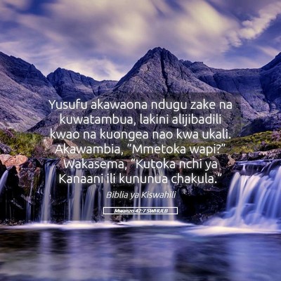Picture 05 - Mwanzo 42:7 SWHULB - Yusufu akawaona ndugu zake na kuwatambua, lakini - Bible Verse Picture
