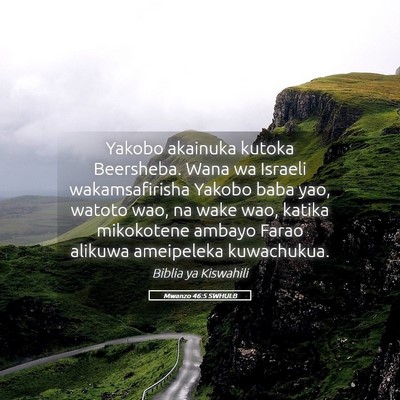 Picture 05 - Mwanzo 46:5 SWHULB - Yakobo akainuka kutoka Beersheba. Wana wa Israeli - Bible Verse Picture