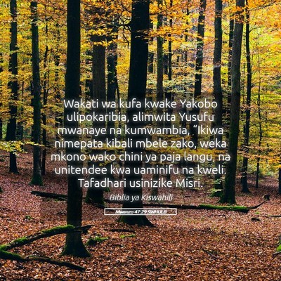 Picture 05 - Mwanzo 47:29 SWHULB - Wakati wa kufa kwake Yakobo ulipokaribia, - Bible Verse Picture