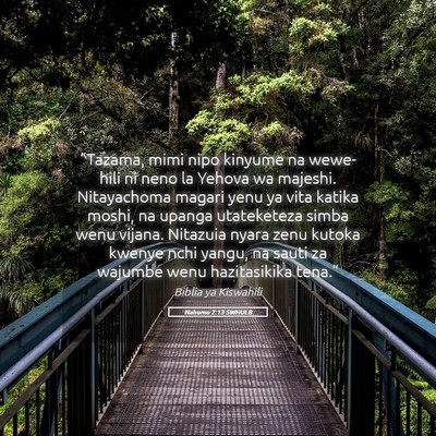Picture 05 - Nahumu 2:13 SWHULB - “Tazama, mimi nipo kinyume na wewe- hili ni - Bible Verse Picture