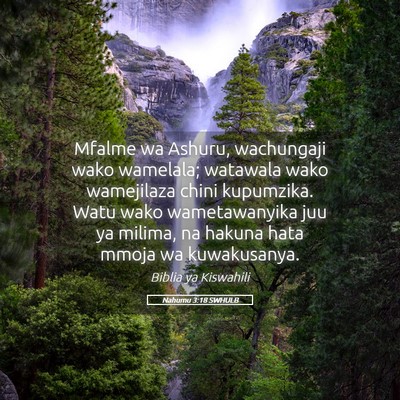 Picture 05 - Nahumu 3:18 SWHULB - Mfalme wa Ashuru, wachungaji wako wamelala; - Bible Verse Picture