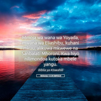 Picture 05 - Nehemia 13:28 SWHULB - Mmoja wa wana wa Yoyada, mwana wa Eliashibu, - Bible Verse Picture