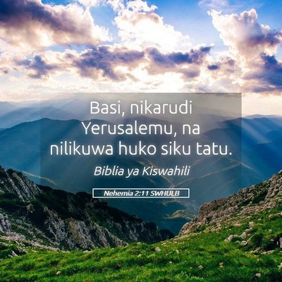Picture 05 - Nehemia 2:11 SWHULB - Basi, nikarudi Yerusalemu, na nilikuwa huko siku - Bible Verse Picture