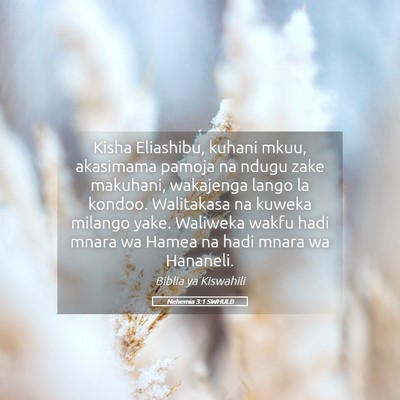 Picture 05 - Nehemia 3:1 SWHULB - Kisha Eliashibu, kuhani mkuu, akasimama pamoja na - Bible Verse Picture