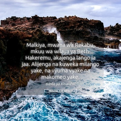 Picture 05 - Nehemia 3:14 SWHULB - Malkiya, mwana wa Rekabu, mkuu wa wilaya ya - Bible Verse Picture