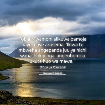 Picture 05 - Nehemia 4:3 SWHULB - Tobia Mwamoni alikuwa pamoja naye, naye akasema, - Bible Verse Picture