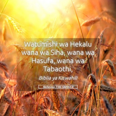 Picture 05 - Nehemia 7:46 SWHULB - Watumishi wa Hekalu wana wa Siha, wana wa Hasufa, - Bible Verse Picture