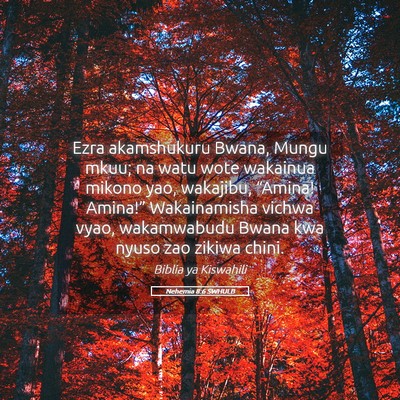 Picture 05 - Nehemia 8:6 SWHULB - Ezra akamshukuru Bwana, Mungu mkuu; na watu wote - Bible Verse Picture