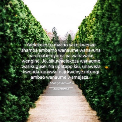 Picture 05 - Ruth 2:9 SWHULB - Yaelekeze tu macho yako kwenye shamba ambamo - Bible Verse Picture